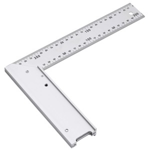 LUX Winkel mit Zunge 250 mm Comfort, silbernes Messwerkzeug mit Skala und Zusatzzunge.