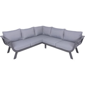 Graue Garden Pleasure Lounge-Gruppe Aurelia aus Aluminium mit Polstern. Gartenmöbel für Terrasse und Garten.