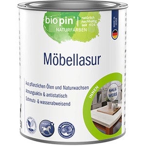 biopin Möbellasur kalkweiß, lösemittelfreie Holzlasur für Möbel, 0,375 l Dose.