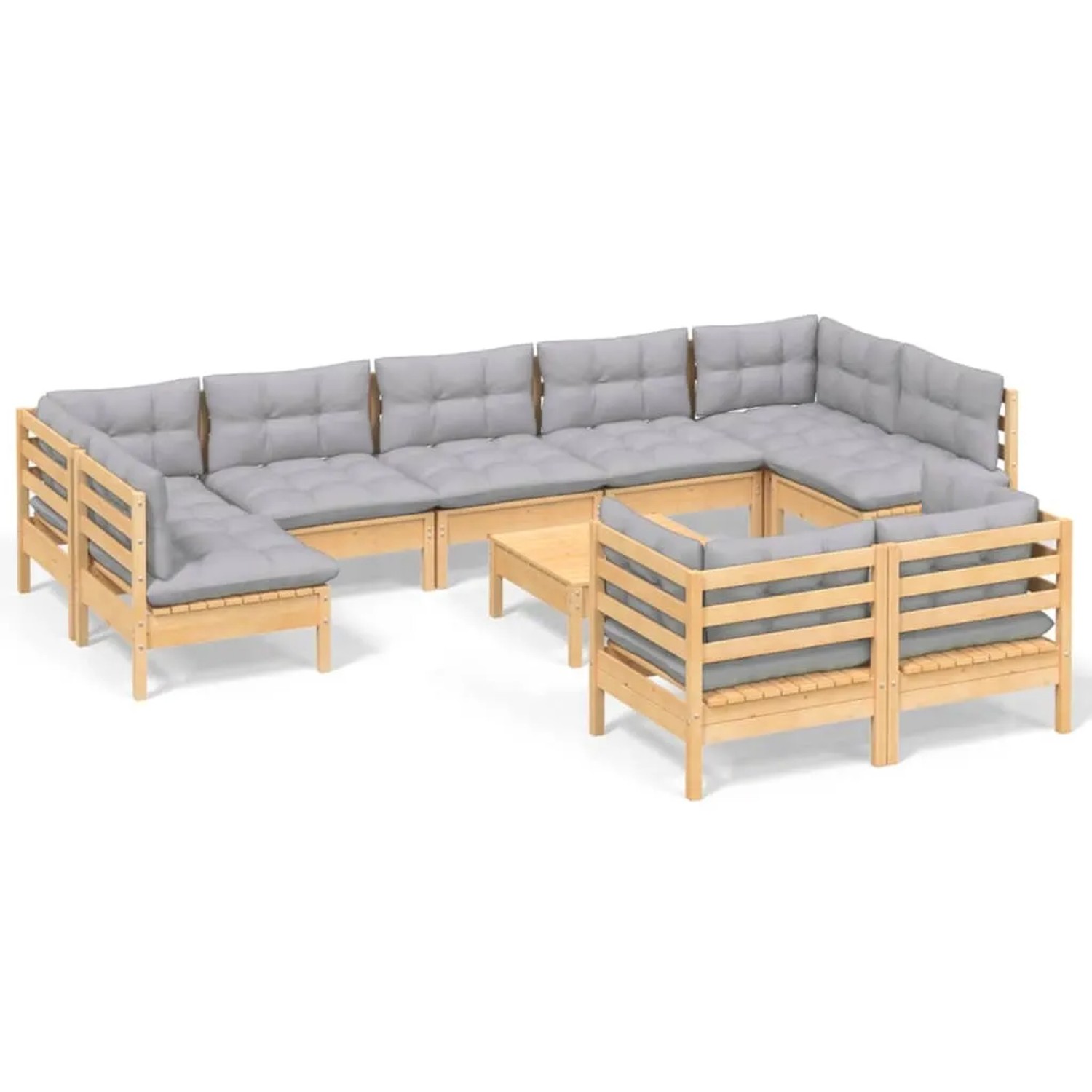 vidaXL 10-Tlg Garten-Lounge-Set mit Grauen Kissen Kiefer Massivholz 3097252 günstig online kaufen