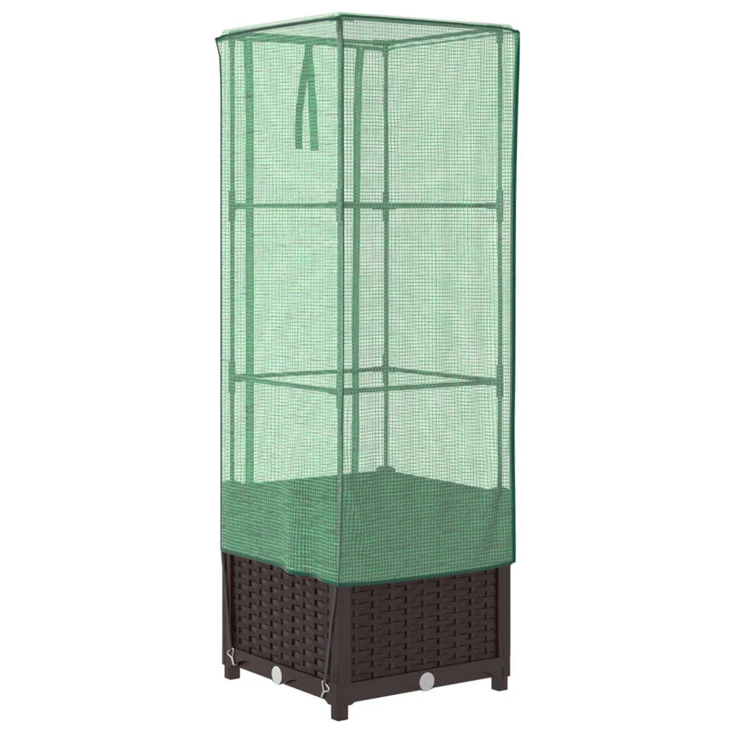Hochbeet mit Gewächshaus-Aufsatz in Rattan-Optik, 40x40x139 cm, braun/grün. Ideal für Garten, Balkon oder Terrasse.