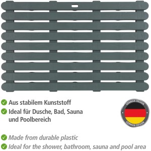 Graue Wenko Badematte Indoor & Outdoor, 50x80 cm, aus Kunststoff mit rutschhemmender Struktur.