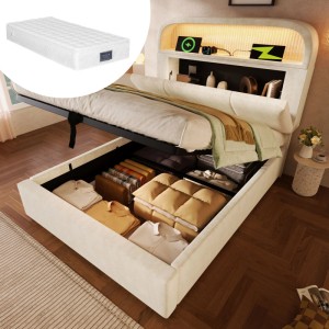 okwish Polsterbett 90x200cm mit USB C Ladestation Kinderzimmer Beige mit Matratze