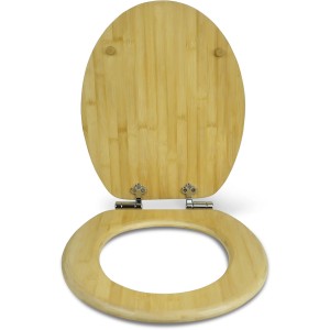Sanfino Bambus WC-Sitz Brown, Toilettendeckel mit Absenkautomatik, geöffnet.