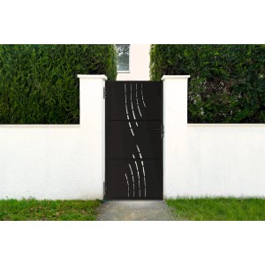 Mattschwarzes Casanoov Stahltor mit Naturmuster, 100x200 cm, für den Gartenzugang.