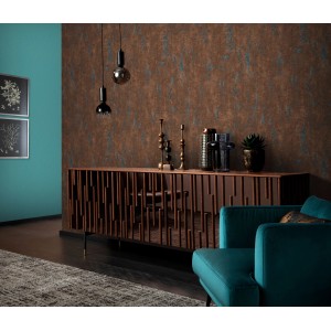 Guido Maria Kretschmer Vliestapete Chroma in Petrol an Wohnzimmerwand.