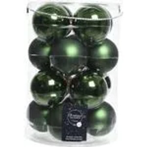 16 grüne Glas-Weihnachtsbaumkugeln, 8 cm, glänzend und matt, in transparenter Verpackung.