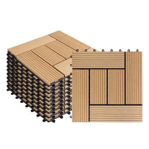 WPC Terrassenfliesen Classic im 11er-Set, Teak-Optik, wetterfest, 30x30 cm.
