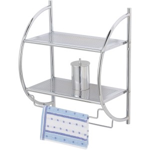 Wenko Exclusiv Bad-Wandregal mit 2 Ablagen und Handtuchstange, Chrom.