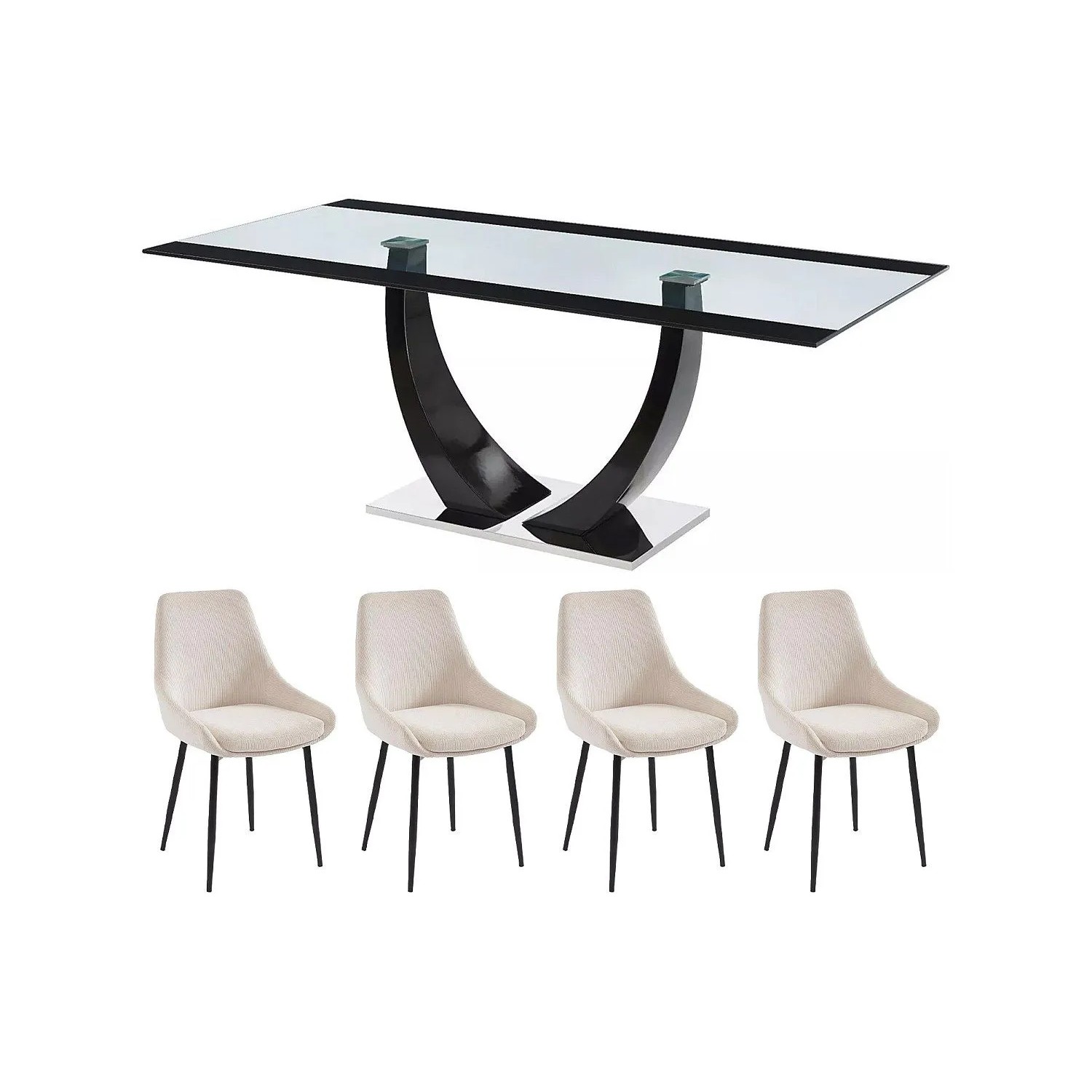 Vente-unique Essgruppe Mezzo Transparent  Schwarz 200 cm