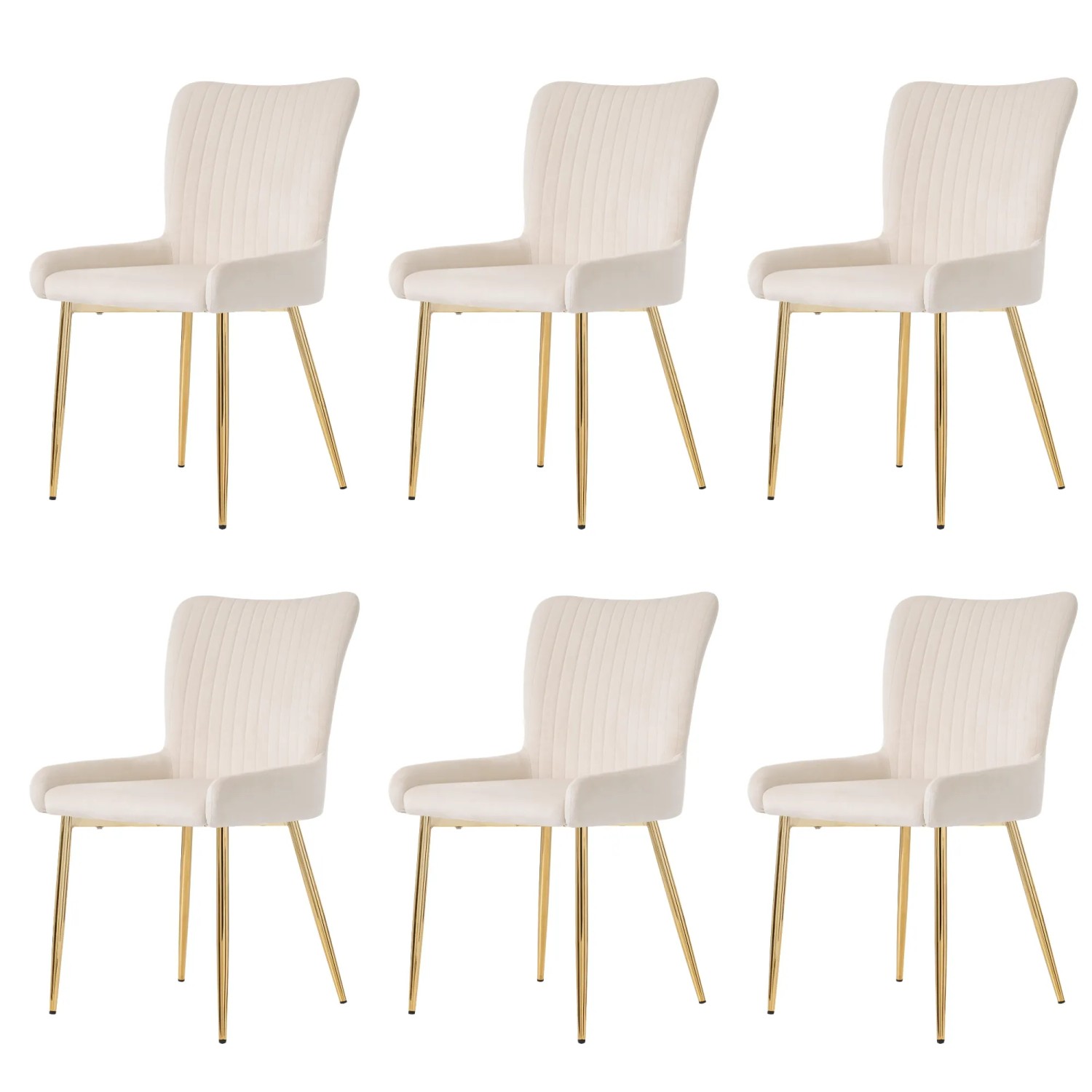Merax Samt Esszimmerstuhl 6er Set Goldfarbenen Metallbeinen Beige