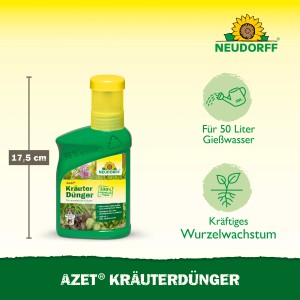 Neudorff Azet Plus Kräuterdünger, 250ml Flasche mit gelbem Deckel.