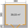 Grundriss Weka Weekendhaus 137 Gr.2, 380x380 cm, mit Maßangaben.