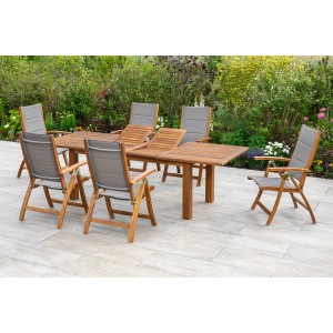Merxx Gartenmöbel-Set Acapulco, 7-teilig mit Ausziehtisch und 6 Klappsesseln aus Akazienholz.