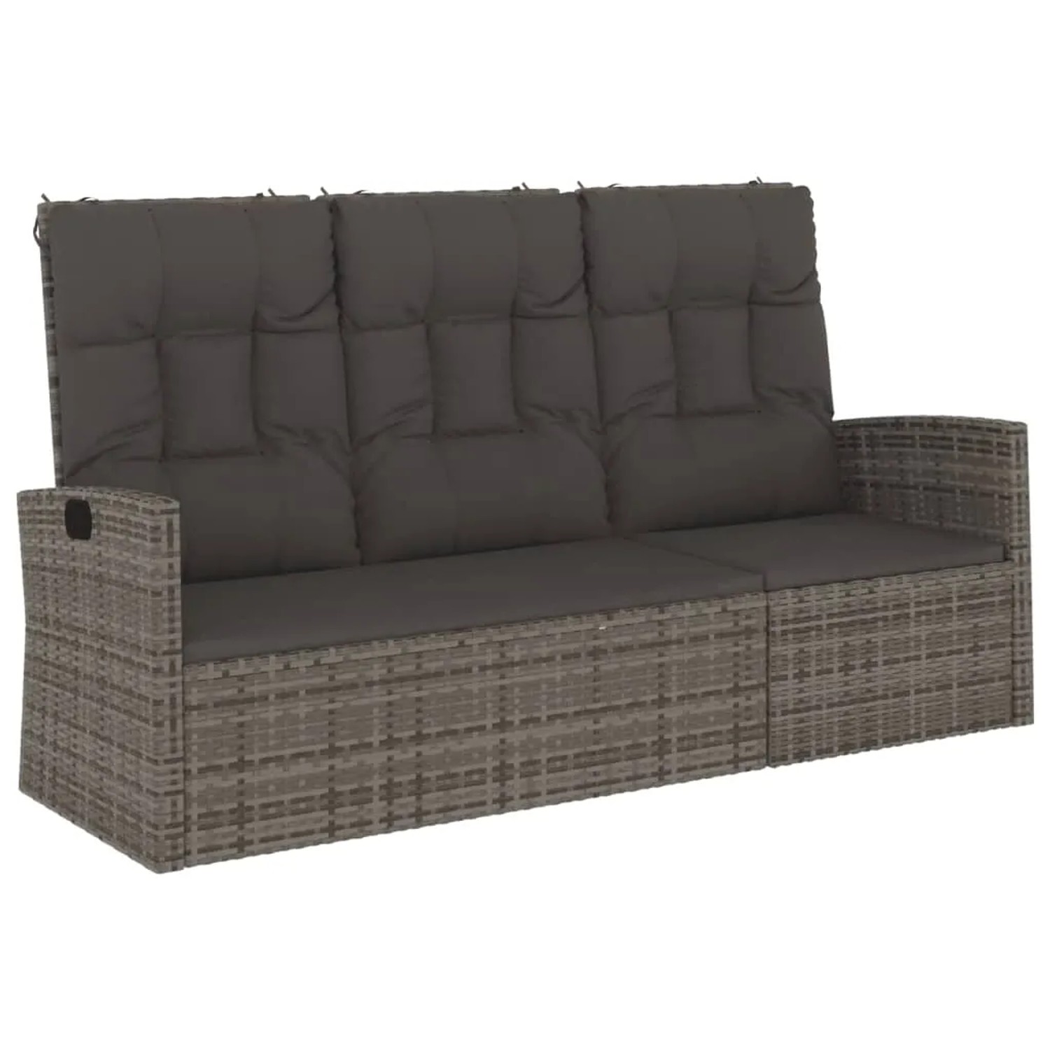 vidaXL Gartenbank mit Liegefunktion & Kissen Grau 173 cm Poly Rattan