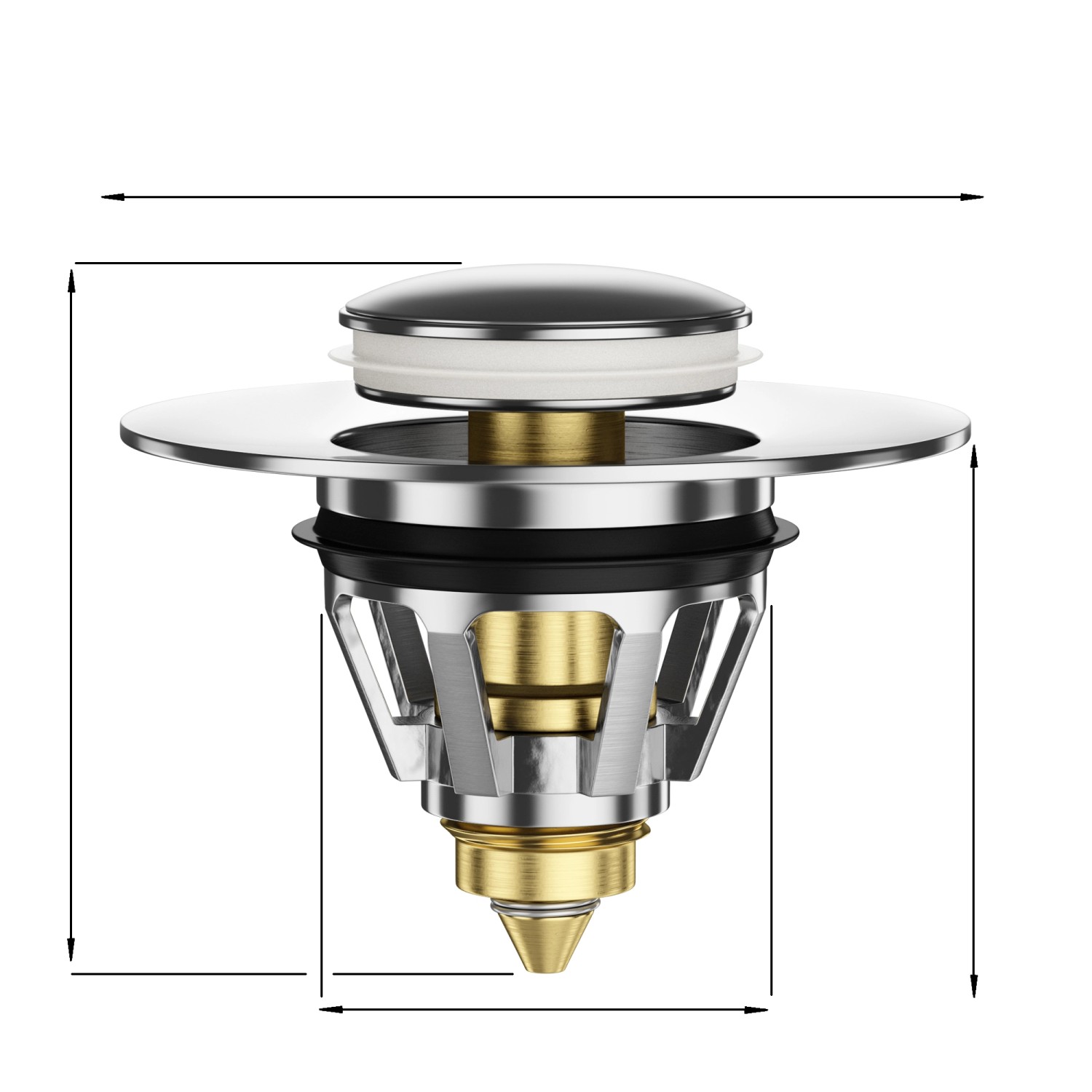 Sanilo Pop Up Waschbeckenstöpsel Black Stones, Chrom/Messing, für Waschbecken mit Standardablauf.