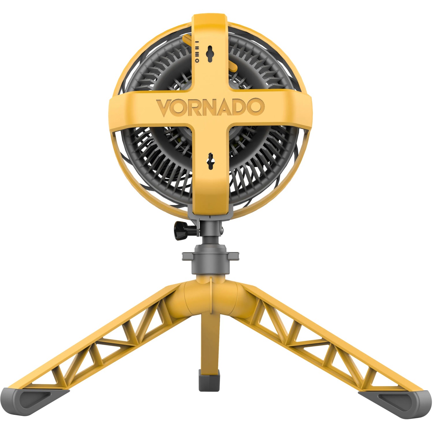 Gelber Vornado Heavy Duty EXO5 Ventilator mit Stativfuß für Handwerker.