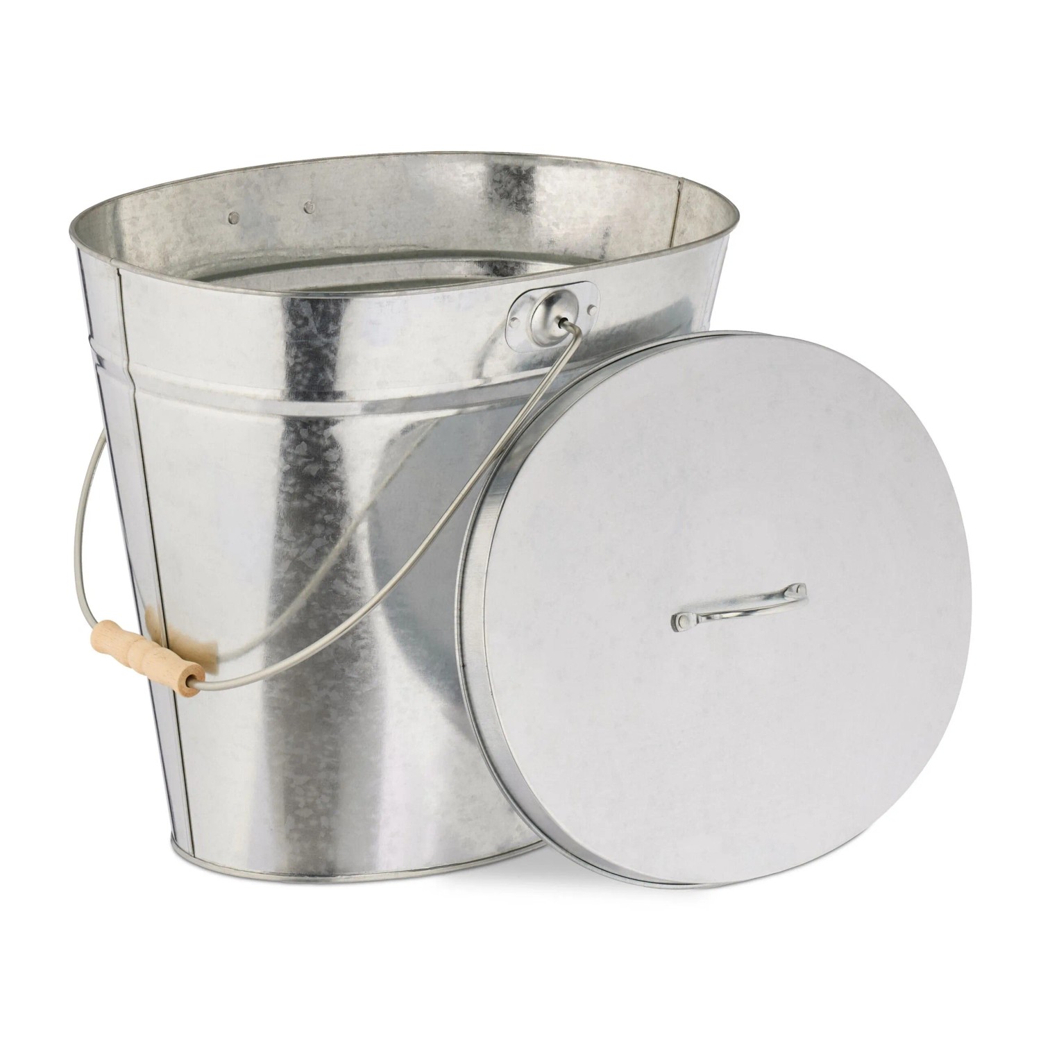 Relaxdays Ascheeimer Verzinkter Stahl Silber mit Deckel 39 cm x 40 cm x 31,5 cm 1,4 kg
