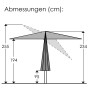 Skizze: Schneider Balkonschirm Ø 270 cm, Maße und Knickfunktion dargestellt.