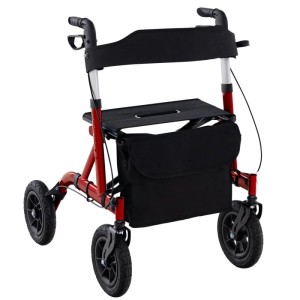 Costway Rollator mit Luftbereifung Faltbar mit Sitz Bis 136 kg Rot
