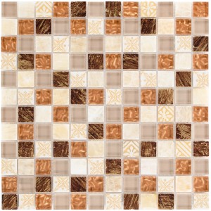 Mosaikfliese Glas & Stein Maya Sun, 30x30 cm, mit braunen und beigen Farbtönen für den Innenbereich.