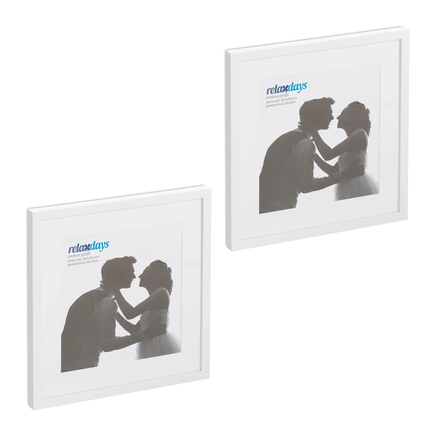 Relaxdays Bilderrahmen 2er Set Kunststoff Weiß Mit Passepartout Hängbar Stellbar 38,5 cm x 38,5 cm