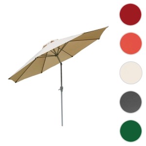 Cremefarbener MCW Sonnenschirm Asti Ø 3m, neigbar mit Kurbel. UV-Schutz 50. Verfügbar in Rot, Koralle, Grau, Grün.