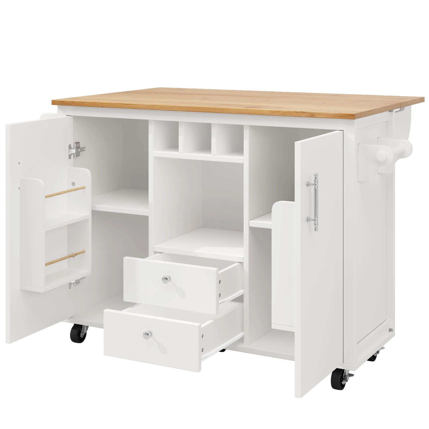 okwish Kücheninsel mit Klappbarer Arbeitsplatte Stauraum Küche 120x73x92cm Weiß