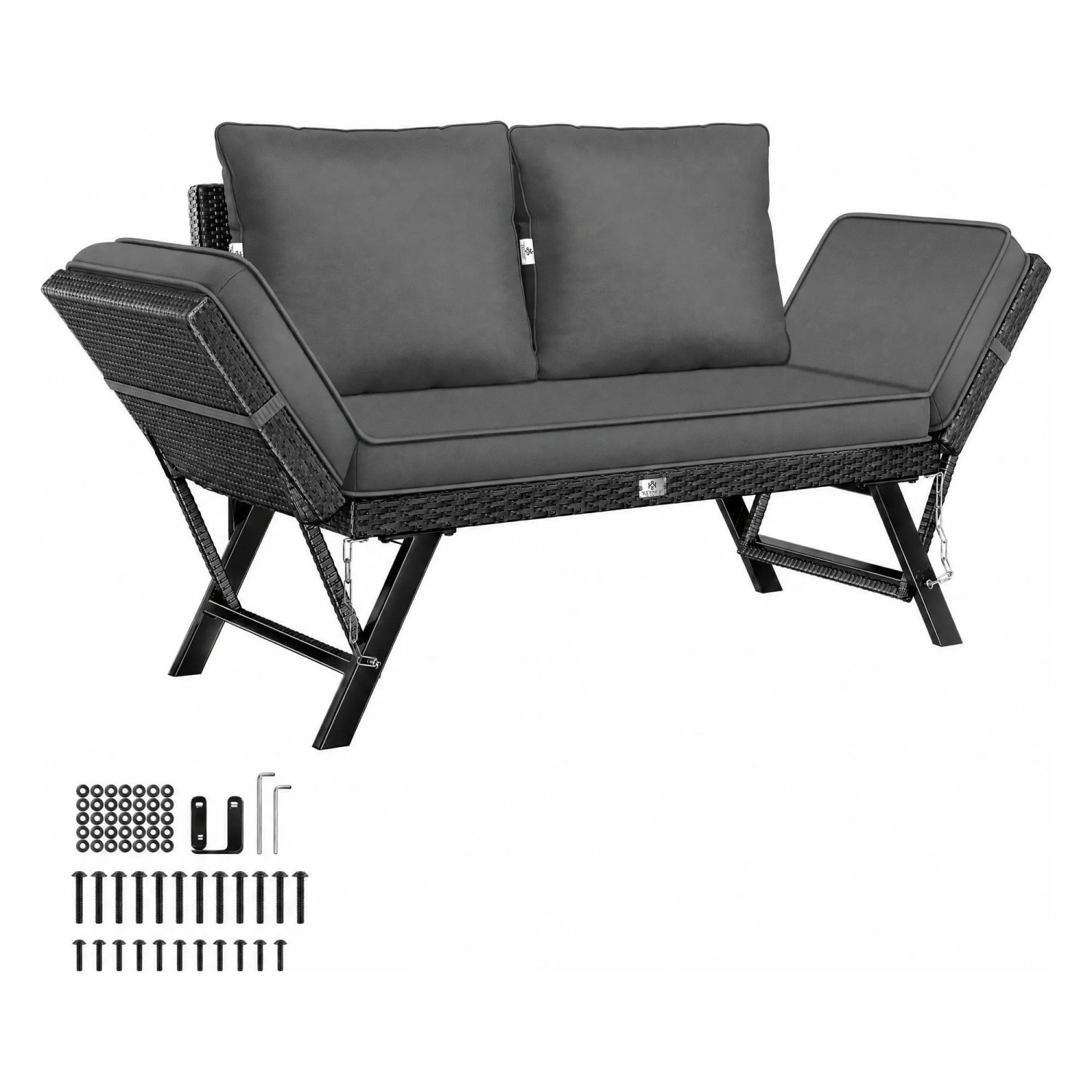 KESSER Gartenbank Luna Polyrattan 4-in-1 mit Liegefunktion Schwarz Anthrazit