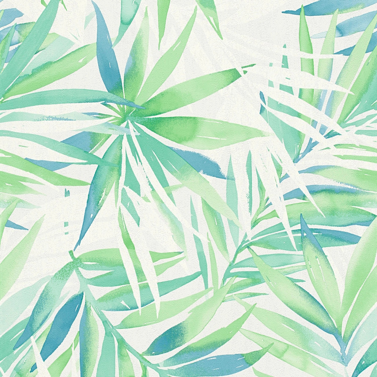 Bricoflor Palmen Tapete in Grün Blau Moderne Aquarell Tapete mit Palmenblättern für Wohnzimmer und Schlafzimmer Blätter 