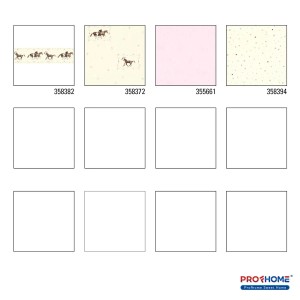 PROFHOME Kinder Tapete mit Tiermotiv (Pferde) in Creme, Braun und Violett.