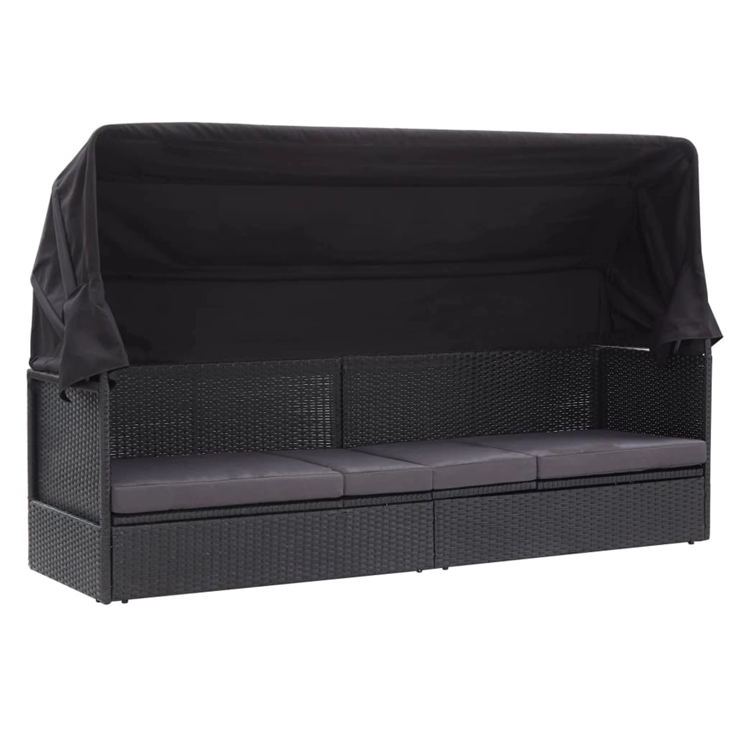 vidaXL Outdoor-Sofabett mit Dach Poly-Rattan Schwarz 46092