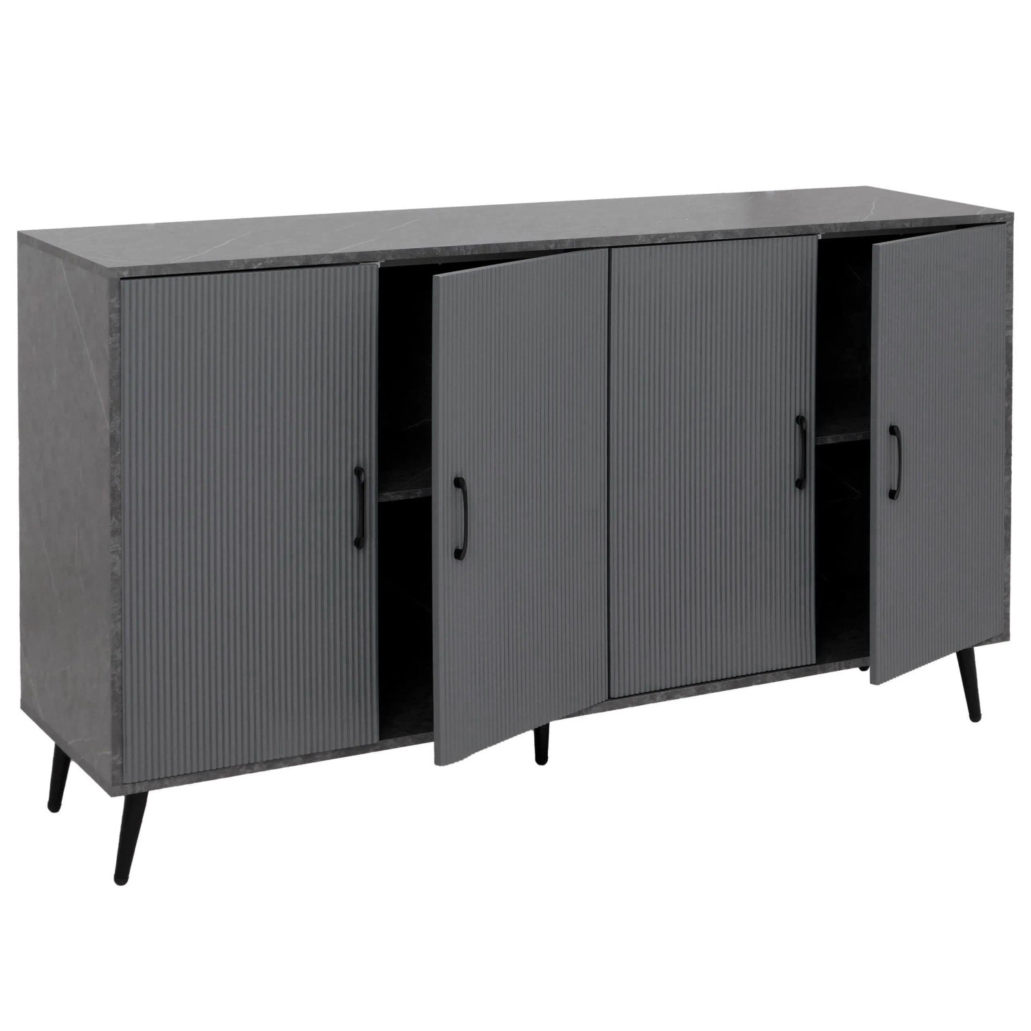 MCW Sideboard N89 3D-Design Melamin Holz 88x150x40cm Marmor-Optik Grau