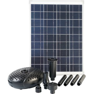 Ubbink Solar Springbrunnenpumpe SolarMax 2500, schwarze Teichpumpe mit Solarmodul und Zubehör.