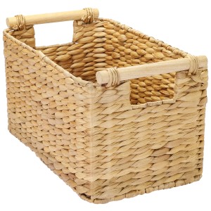 HMF 37279 Aufbewahrungskorb Badezimmer Korb Geflochten Wasserhyazinthe Holzgriffen 37 x 22 x 20 cm
