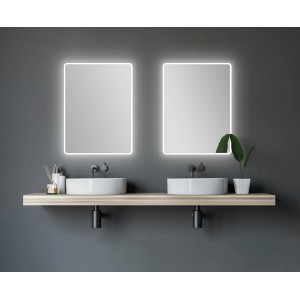 DSK Design LED-Lichtspiegel Silver Rio, 80x60 cm, mit umlaufender Beleuchtung im modernen Badezimmer.