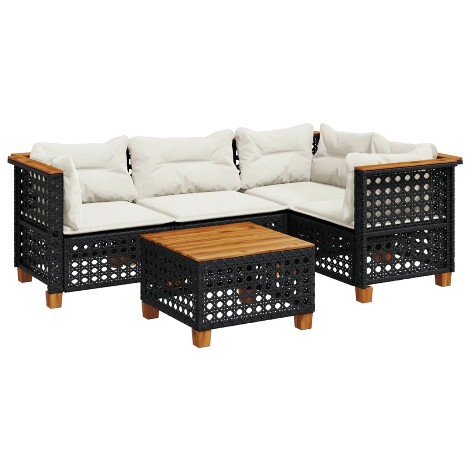 vidaXL 5-Tlg Garten-Sofagarnitur mit Kissen Schwarz Poly Rattan 3261806