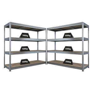 PROREGAL Mega Deal 2x Schwerlastregal Dino HxBxT 180x200x60cm 4 Spanplatten-Ebenen 16mm Fachlast 500kg Verzinkt