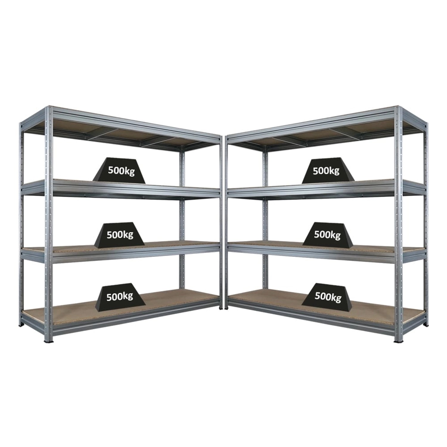 PROREGAL Mega Deal 2x Schwerlastregal Dino HxBxT 180x200x60cm 4 Spanplatten-Ebenen 16mm Fachlast 500kg Verzinkt