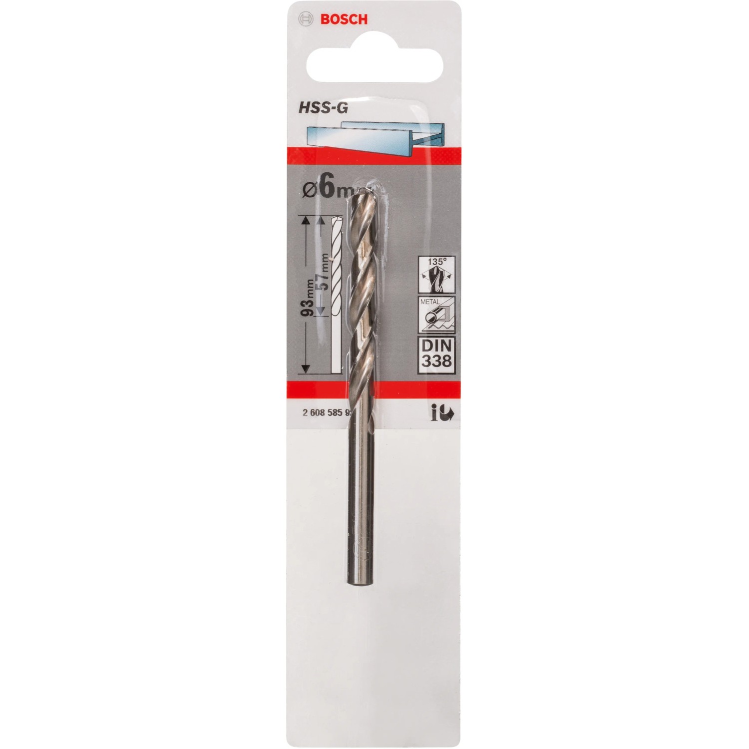 Bosch Metallbohrer Pro HSS-G, 6mm, DIN 338, in Verpackung. Spiralbohrer für Stahl, Guss, Eisen und Kunststoffe.