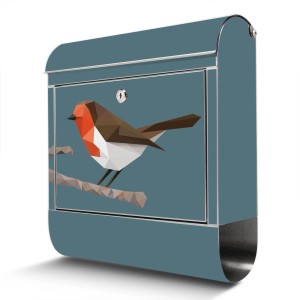 Banjado Edelstahl Briefkasten mit Zeitungsfach und abstraktem Vogel Motiv.