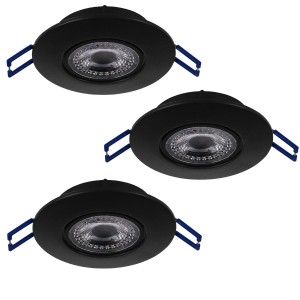 EGLO LED Einbaustrahler Set, 3 schwarze Leuchten, warmweißes Licht.