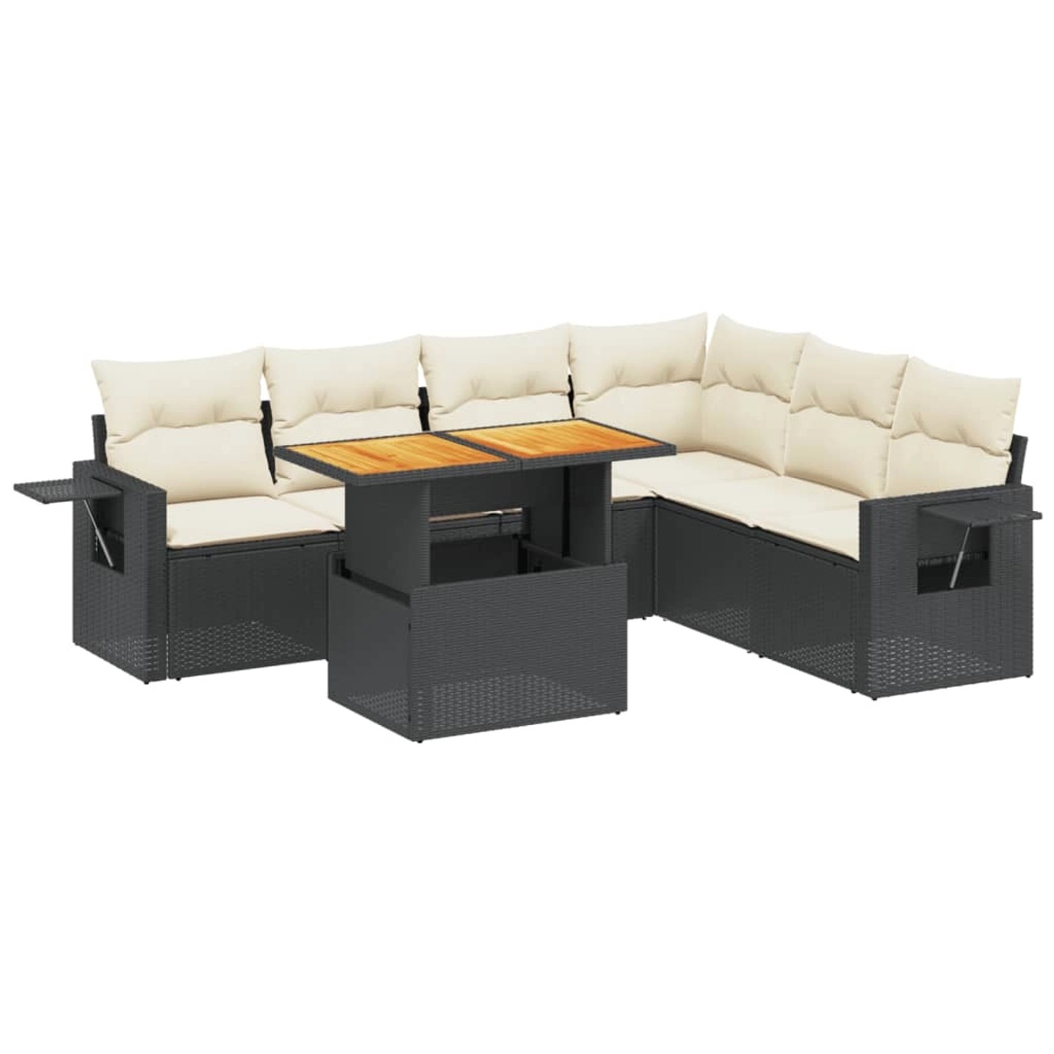 vidaXL 7-Tlg Garten-Sofagarnitur mit Kissen Schwarz Poly Rattan 3271770 günstig online kaufen