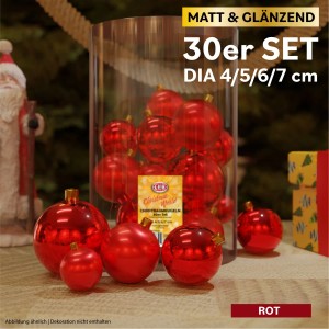 Mojawo 30tlg Christbaumkugeln Weihnachtskugeln Schmuckkugeln Baumschmuck Rot 4 5 6 7cm