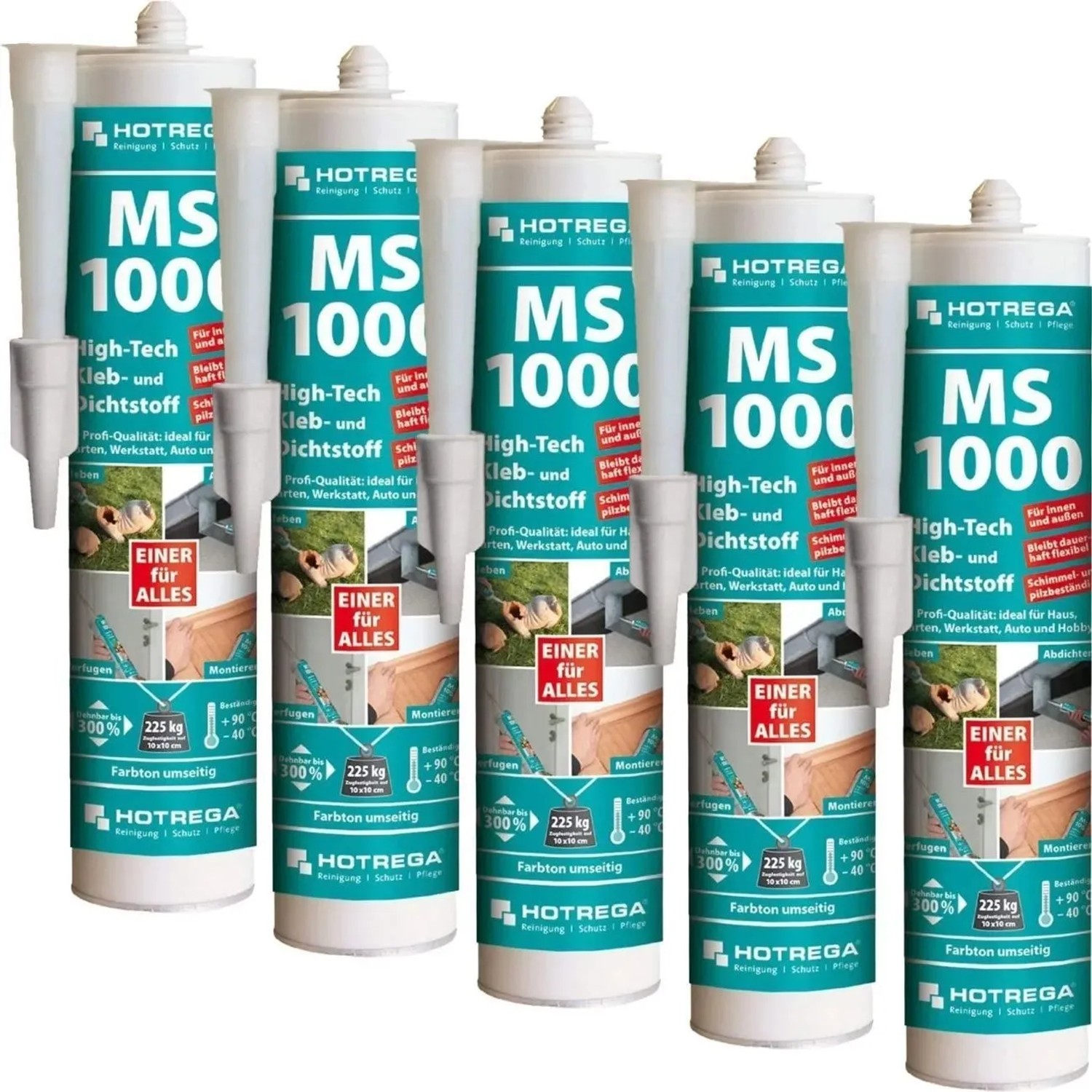 5 Tuben Hotrega MS 1000, transparenter Kleb- und Dichtstoff für vielfältige Anwendungen.
