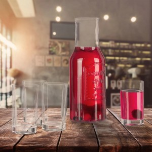 Relaxdays Wasserkaraffe Set mit 4 Gläsern Glas Transparent Tropffrei 27,5 cm x 9,5 cm 600 g