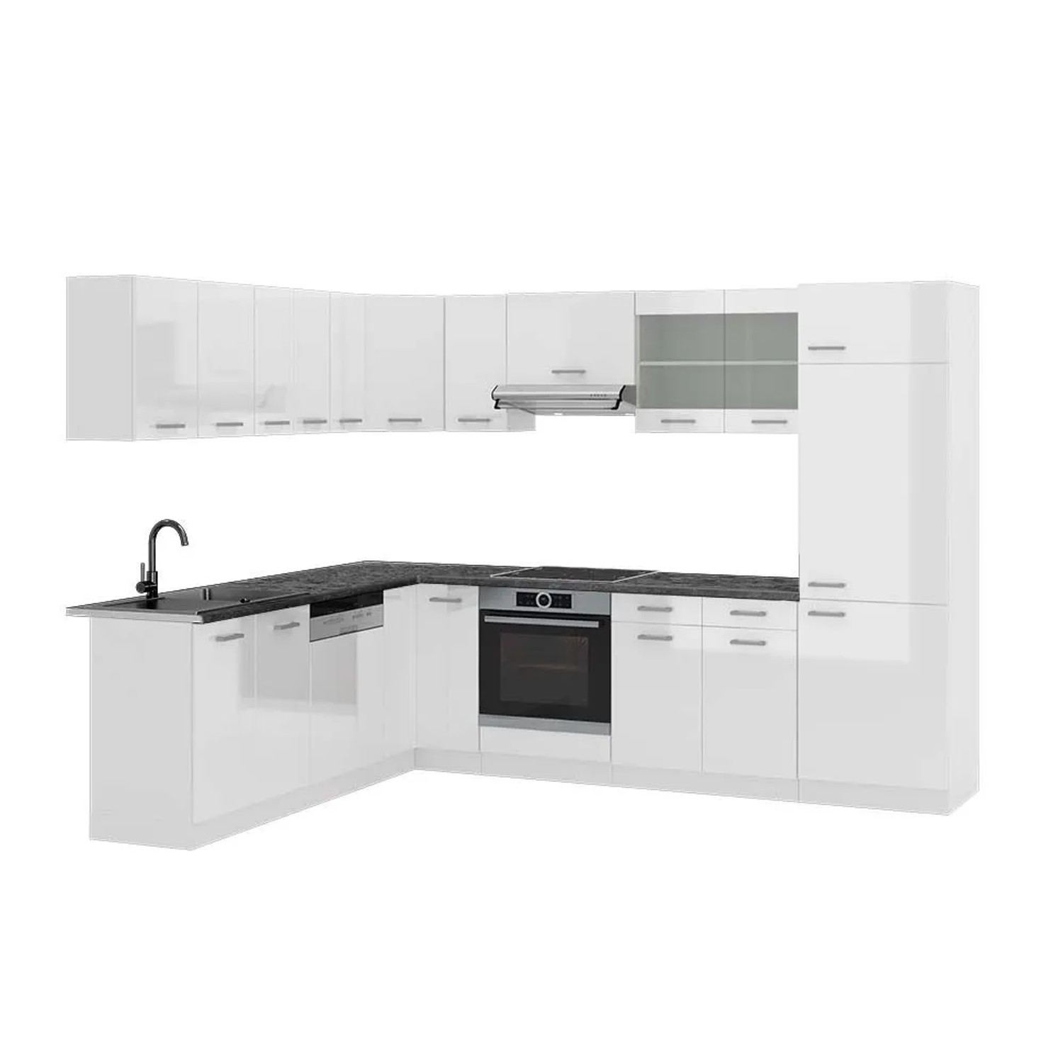 Vicco Eckküche R-Line Weiß Hochglanz/Weiß 287 x 82, AP Anthrazit
