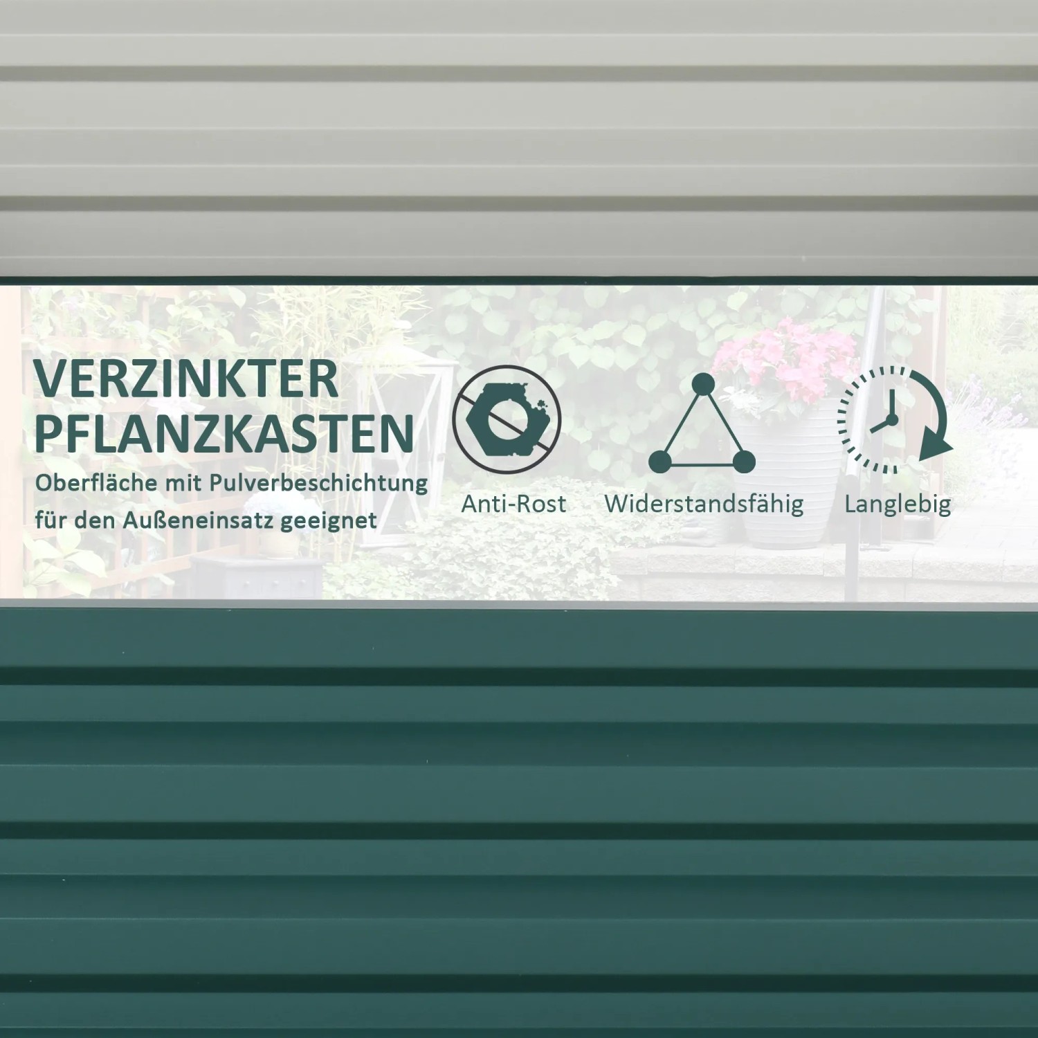 Detailansicht: Grünes Outsunny Gartenbeet aus verzinktem Stahl, robust und langlebig.
