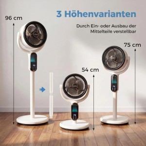 Costway Standventilator Leise mit Fernbedienung Ventilator 54-96 cm Höhenverstellbar Weiß