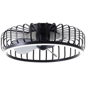 Schwarze LED-Deckenleuchte Capo mit Ventilator, Ø 48cm. Moderne Lampe mit integriertem Ventilator.